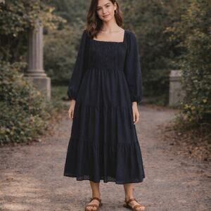 Madewell SZ XS Lucie Cutout-Back Midi Dress Deep Indigo NH098 NWOT